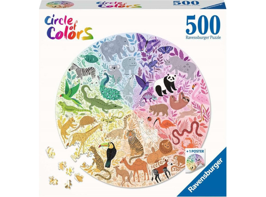 RAVENSBURGER Okrúhle puzzle Kruh farieb: Zvieratá 500 dielikov