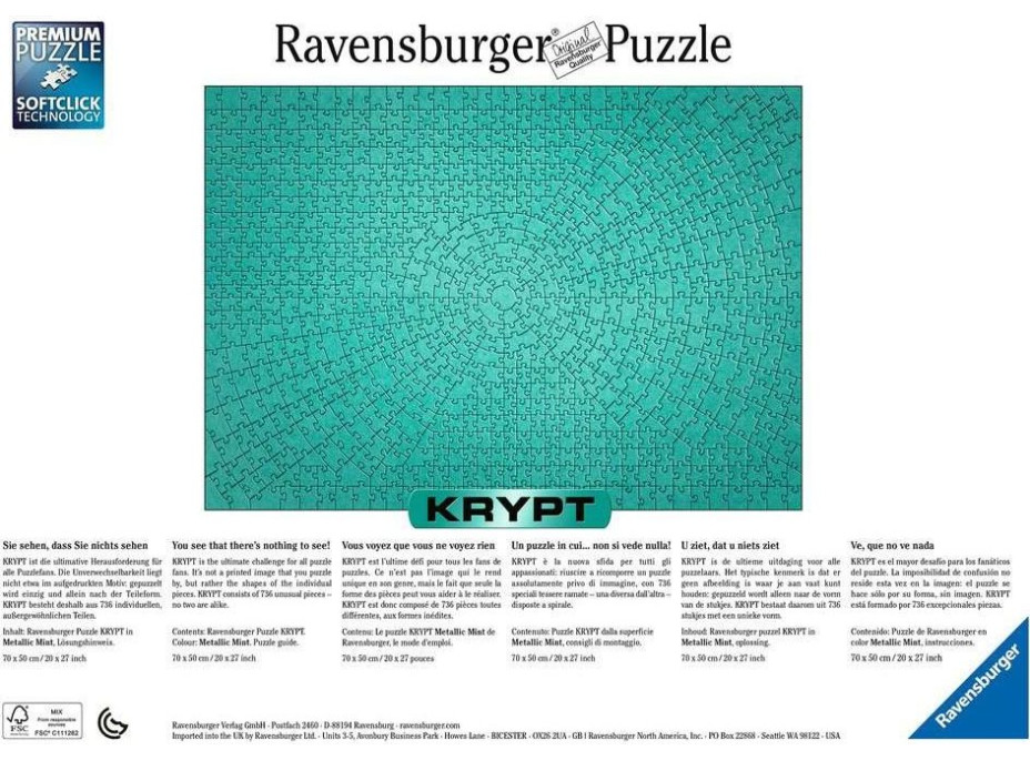 RAVENSBURGER Metalické puzzle Krypt Metallic Mint 736 dielikov