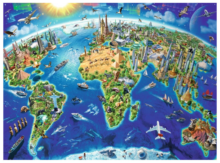 RAVENSBURGER Puzzle Mapa sveta s pamiatkami XXL 200 dielikov