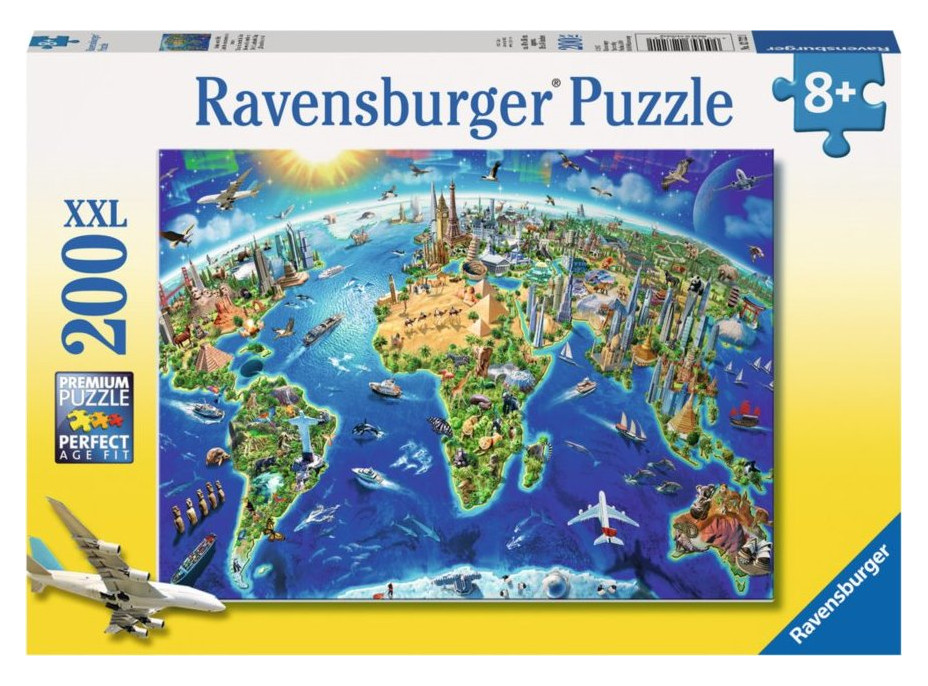 RAVENSBURGER Puzzle Mapa sveta s pamiatkami XXL 200 dielikov