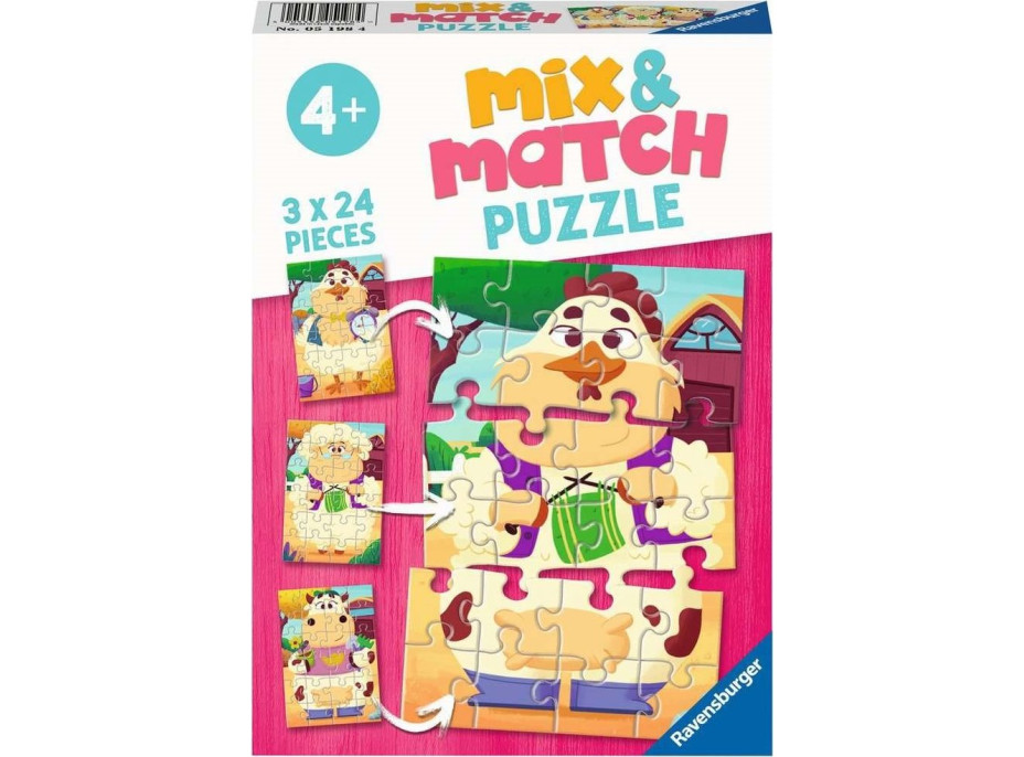 RAVENSBURGER Puzzle Mix&Match: Moji priatelia z farmy 3x24 dielikov