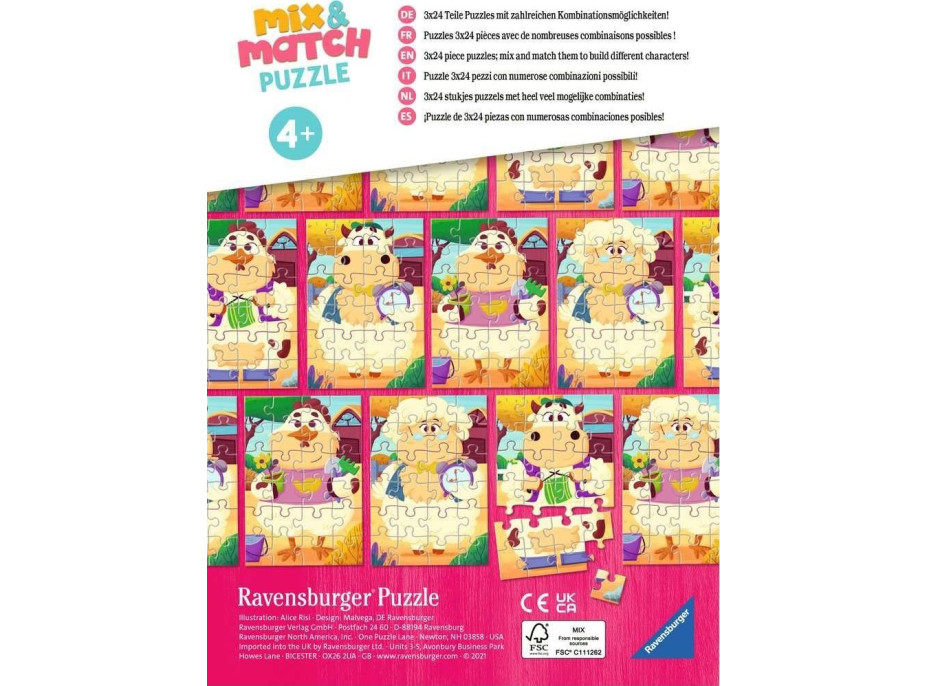 RAVENSBURGER Puzzle Mix&Match: Moji priatelia z farmy 3x24 dielikov