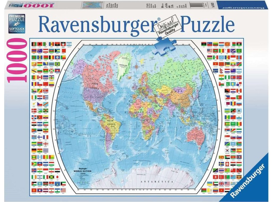 RAVENSBURGER Puzzle Politická mapa sveta 1000 dielikov