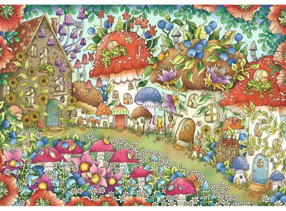 RAVENSBURGER Puzzle Roztomilé hubové domčeky na kvetinovej lúke 1000 dielikov