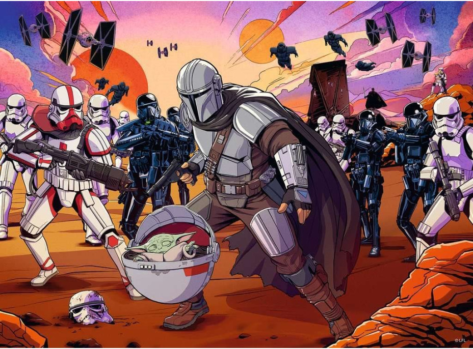 RAVENSBURGER Puzzle Star Wars - Mandalorian: Tvárou v tvár XXL 200 dielikov