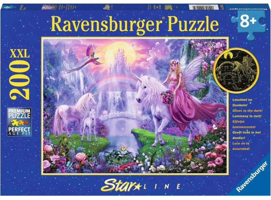 RAVENSBURGER Svietiace puzzle Magická noc jednorožcov XXL 200 dielikov