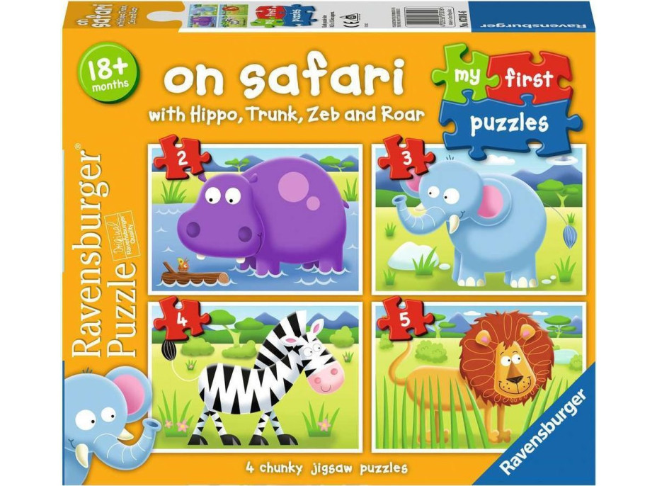 RAVENSBURGER Moje prvé puzzle: Na safari 4v1 (2,3,4,5 dielikov)