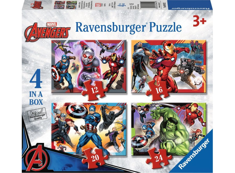 RAVENSBURGER Puzzle Avengers: Najmocnejší hrdinovia krajiny 4v1 (12,16,20,24 dielikov)