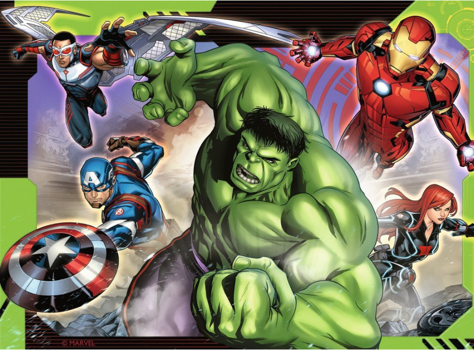 RAVENSBURGER Puzzle Avengers: Najmocnejší hrdinovia krajiny 4v1 (12,16,20,24 dielikov)