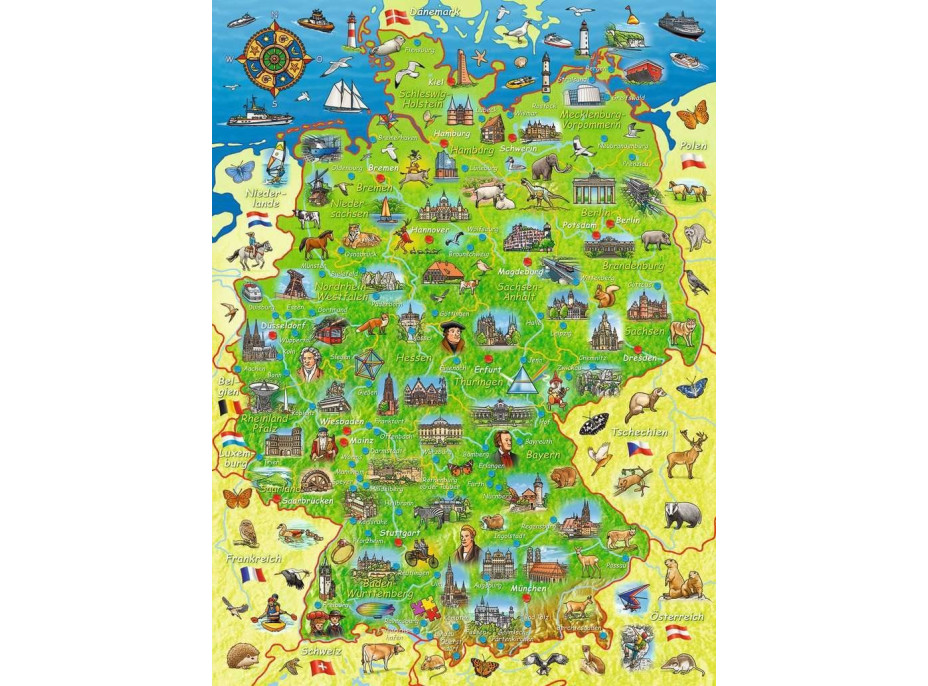RAVENSBURGER Puzzle Farebná mapa Nemecka XXL 200 dielikov