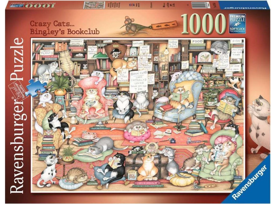 RAVENSBURGER Puzzle Crazy Cats: Bingleyho knižný klub 1000 dielikov