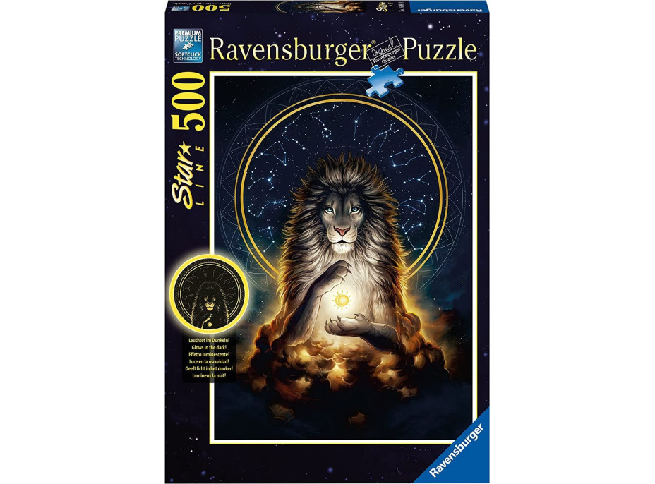 RAVENSBURGER Svietiace puzzle Žiariaci lev 500 dielikov