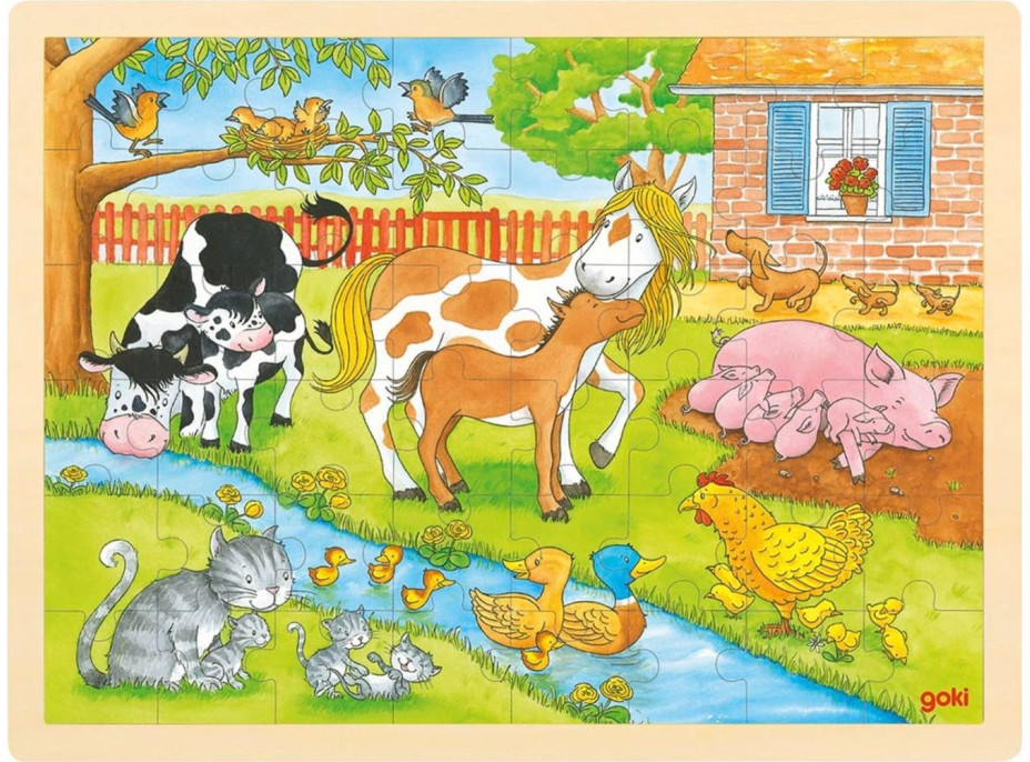 GOKI Drevené puzzle Život na farme 48 dielikov