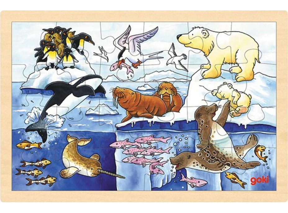 GOKI Drevené puzzle Arktické zvieratá 24 dielikov