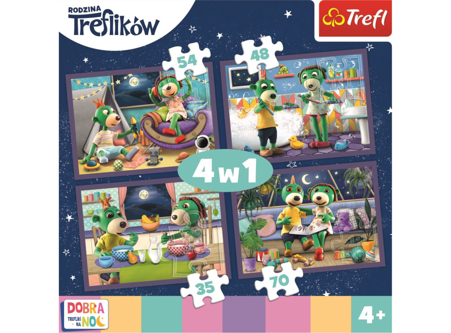 Puzzle Dobrú noc, Treflíci: Večerné rituály 4v1 (35,48,54,70 dielikov)