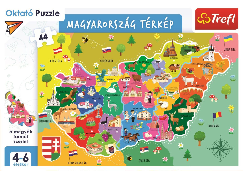 TREFL Puzzle Mapa Maďarska 44 dielikov