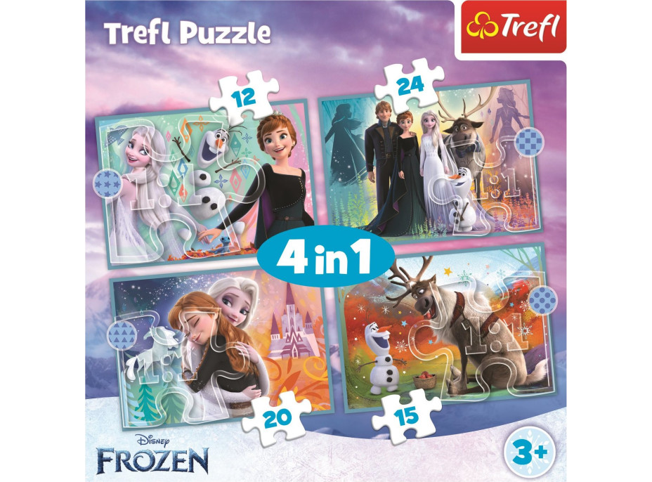 TREFL Puzzle Ľadové kráľovstvo: Úžasný svet 4v1 (12,15,20,24 dielikov)