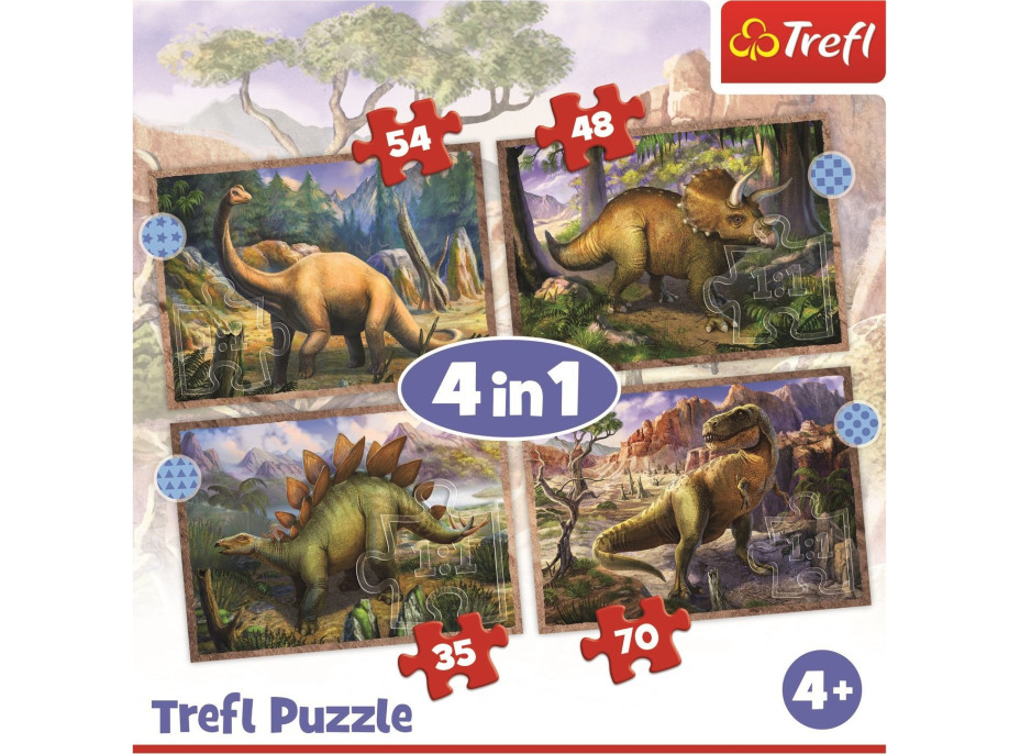 TREFL Puzzle Zaujímaví dinosaury 4v1 (35,48,54,70 dielikov)