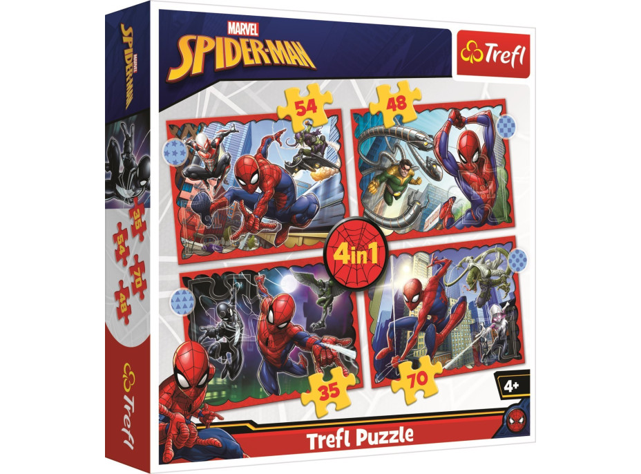 TREFL Puzzle Hrdinný Spiderman 4v1 (35,48,54,70 dielikov)