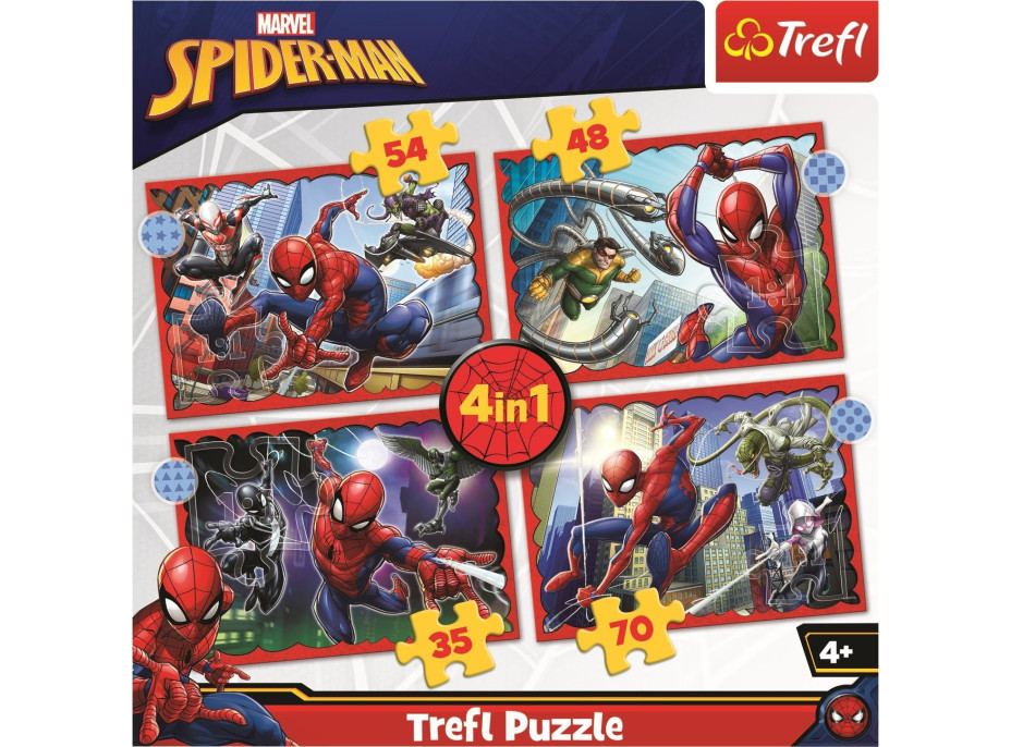 TREFL Puzzle Hrdinný Spiderman 4v1 (35,48,54,70 dielikov)