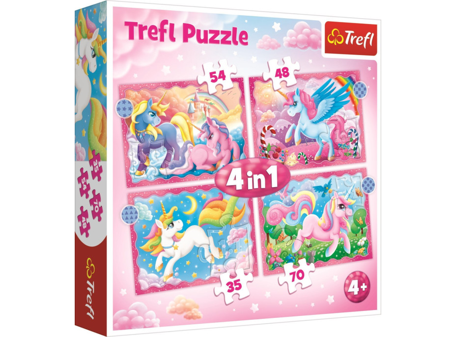 TREFL Puzzle Jednorožce a kúzla 4v1 (35,48,54,70 dielikov)