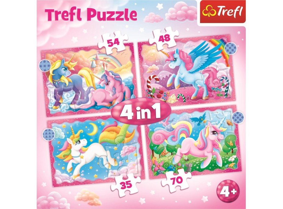 TREFL Puzzle Jednorožce a kúzla 4v1 (35,48,54,70 dielikov)