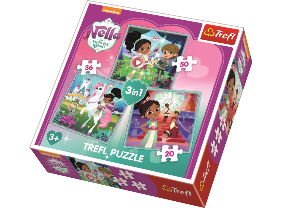 TREFL Puzzle Nella, princezná rytierov a jej svet 3v1 (20,36,50 dielikov)