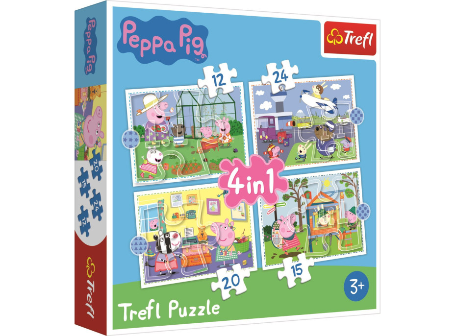 TREFL Puzzle Prasiatko Peppa: Spomienky na prázdniny 4v1 (12,15,20,24 dielikov)