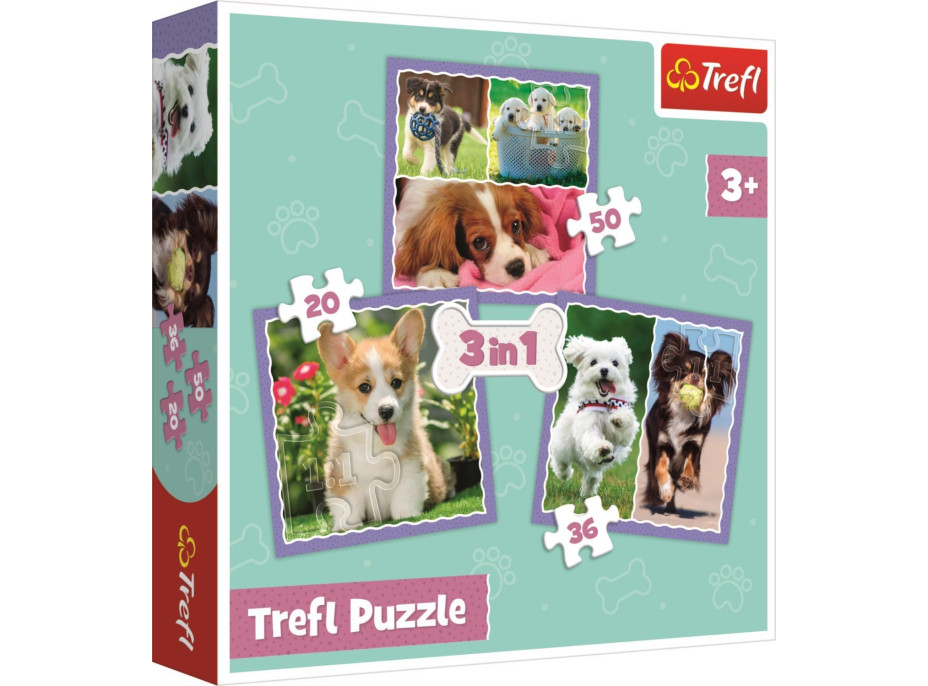 TREFL Puzzle Roztomilé šteňatá 3v1 (20,36,50 dielikov)