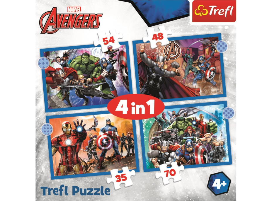 TREFL Puzzle Statočné Avengers 4v1 (35,48,54,70 dielikov)