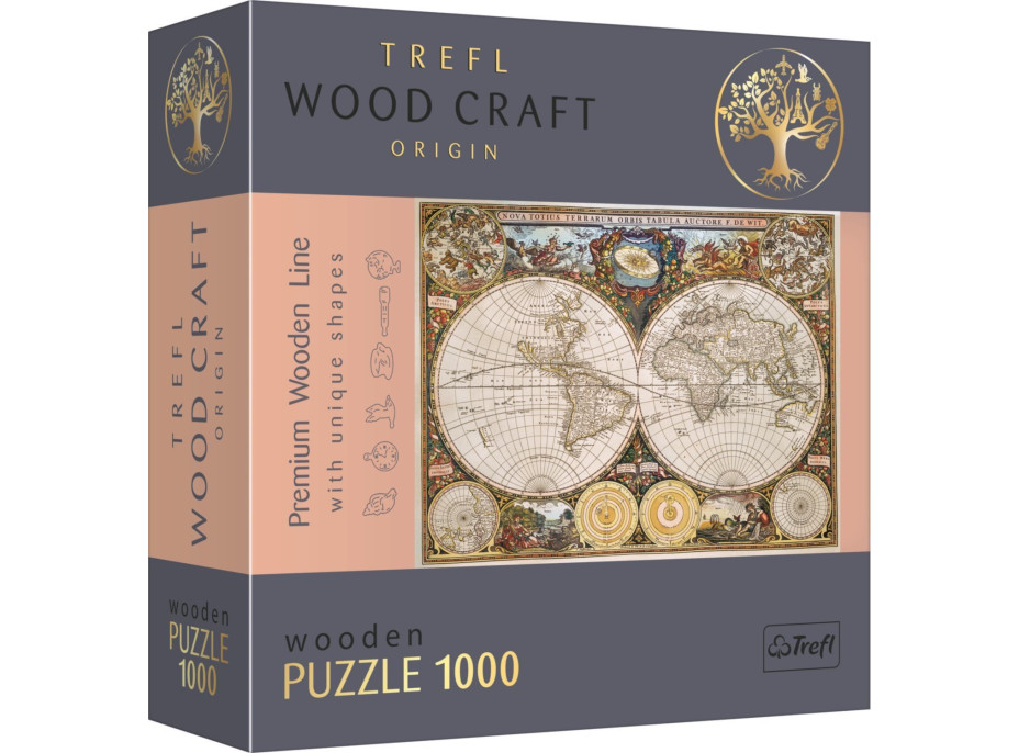 Trefl Wood Craft Origin puzzle Antická mapa sveta 1000 dielikov