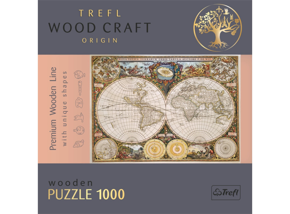 Trefl Wood Craft Origin puzzle Antická mapa sveta 1000 dielikov