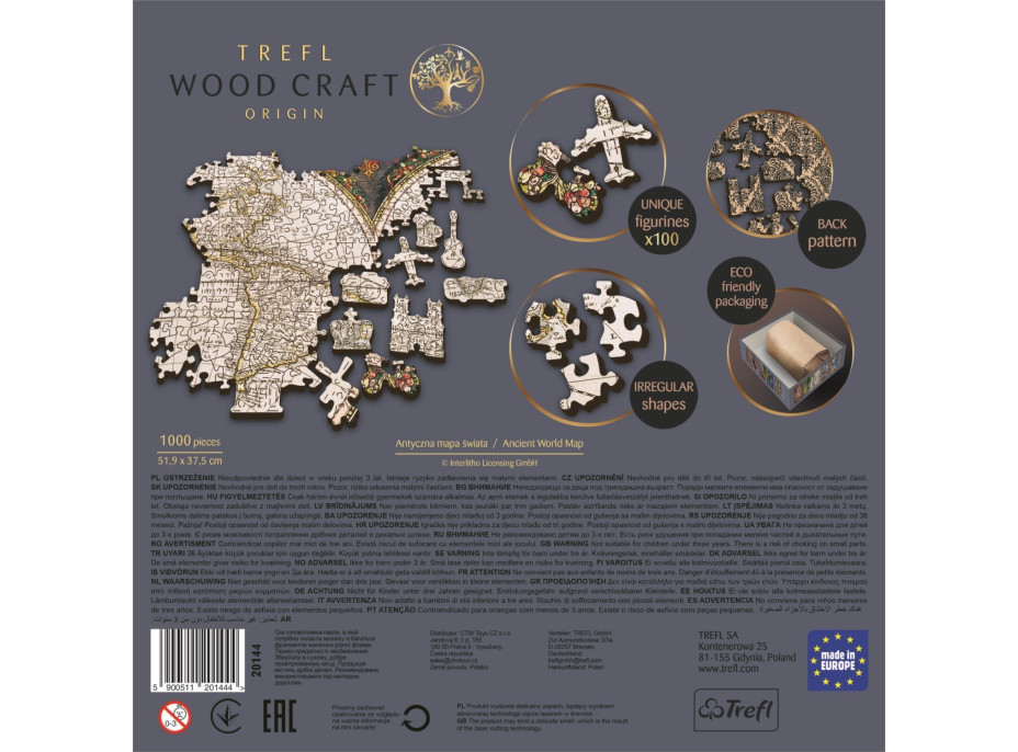 Trefl Wood Craft Origin puzzle Antická mapa sveta 1000 dielikov