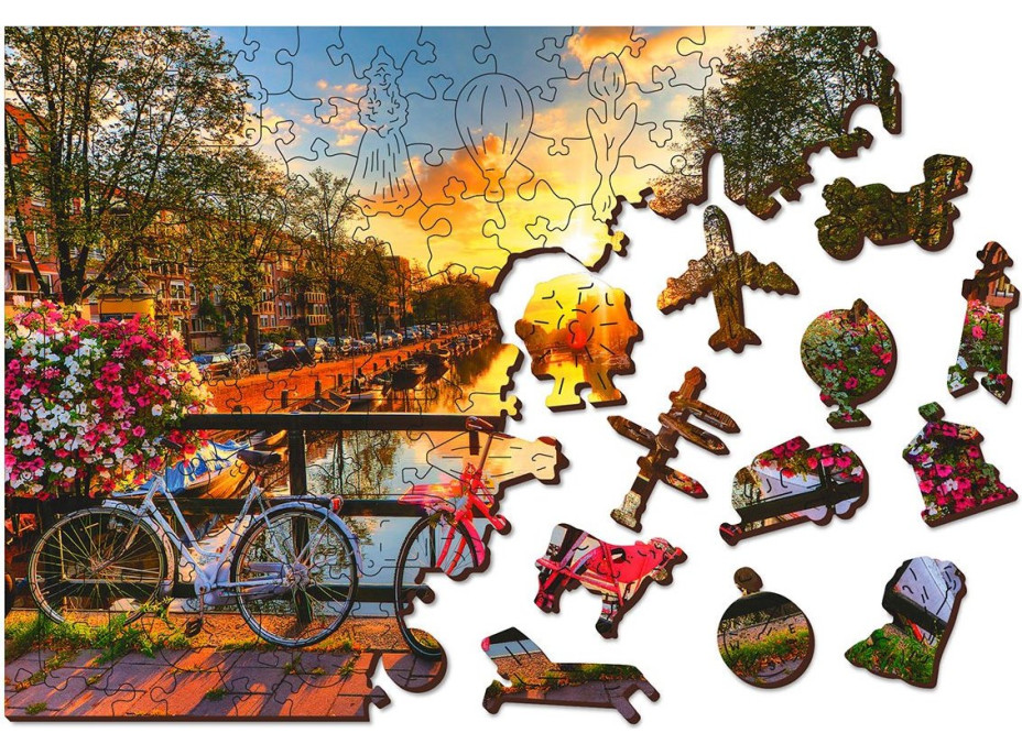 WOODEN CITY Drevené puzzle Kolesá v Amsterdame 2v1, 300 dielikov EKO