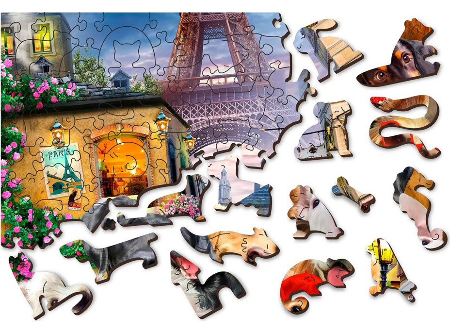 WOODEN CITY Drevené puzzle Šteňatá v Paríži 2v1, 75 dielikov EKO