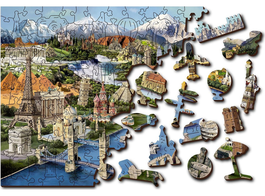 WOODEN CITY Drevené puzzle Svetové pamiatky 2v1, 75 dielikov EKO