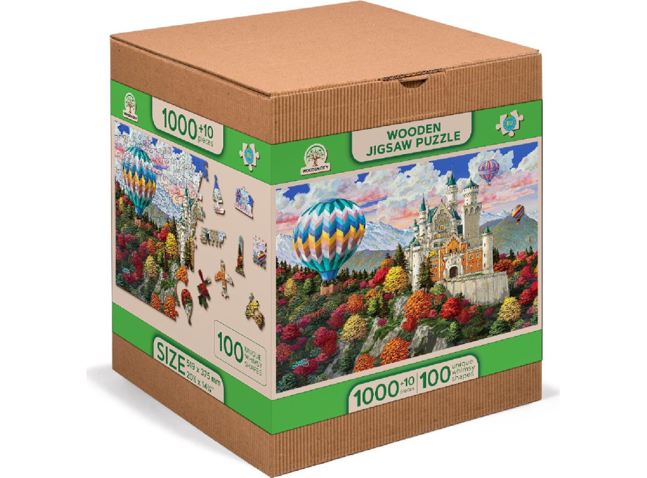 WOODEN CITY Drevené puzzle Zámok Neuschwanstein 2v1, 1010 dielikov EKO