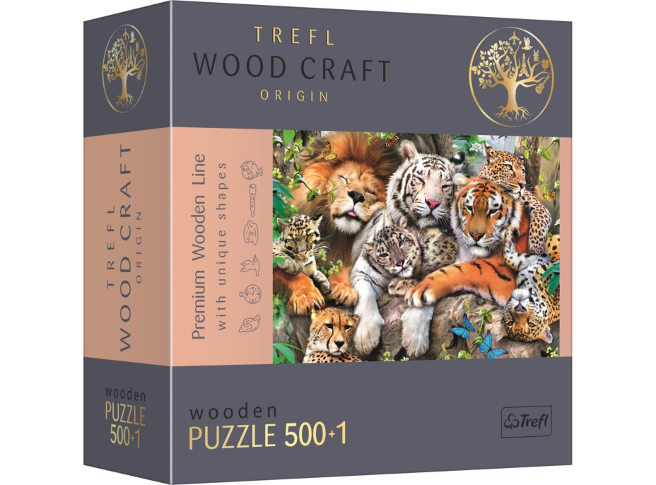 TREFL Wood Craft Origin puzzle Divoké mačky v džungli 501 dielikov