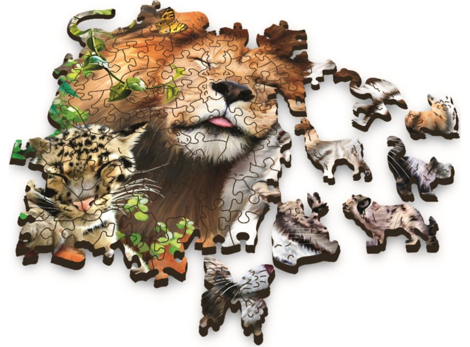 TREFL Wood Craft Origin puzzle Divoké mačky v džungli 501 dielikov