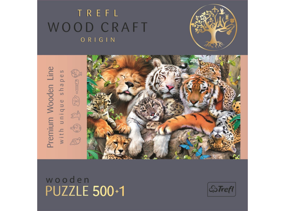 TREFL Wood Craft Origin puzzle Divoké mačky v džungli 501 dielikov