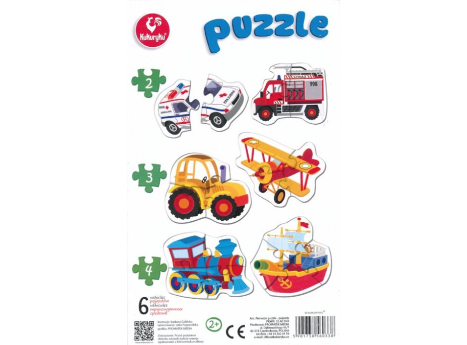 KUKURYKU Baby puzzle Dopravné prostriedky 6v1 (2-4 dieliky)