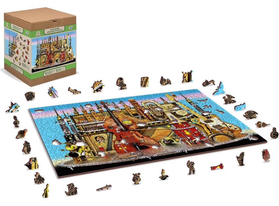 WOODEN CITY Drevené puzzle Hudobný hrad 2v1, 1010 dielikov EKO