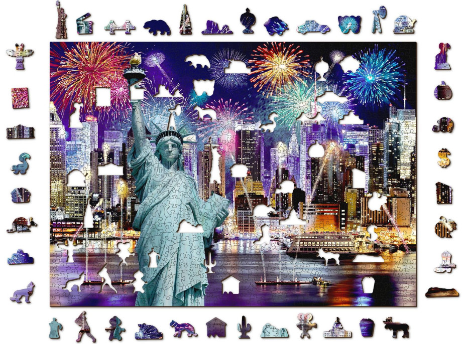 WOODEN CITY Drevené puzzle Nočná New York 2v1, 1010 dielikov EKO