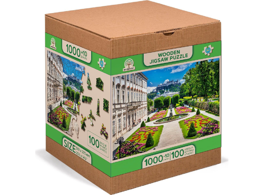 WOODEN CITY Drevené puzzle Palác Mirabell a Salzburský hrad 2v1, 1010 dielikov EKO