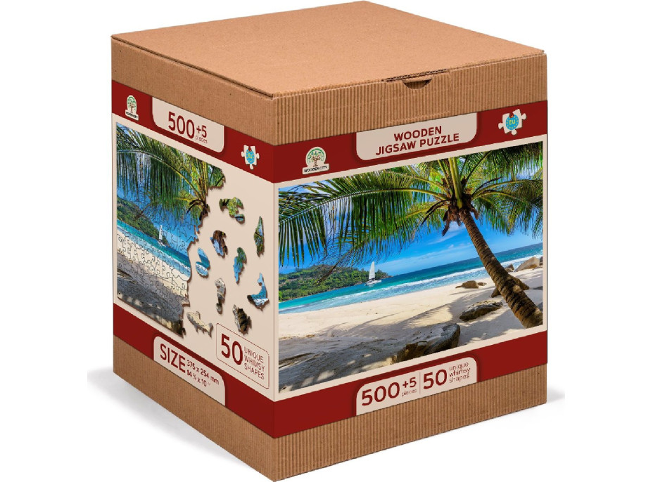 WOODEN CITY Drevené puzzle Pláž na Paradise Island, Karibské more 2v1, 505 dielikov EKO