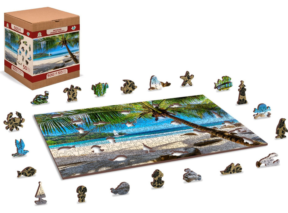 WOODEN CITY Drevené puzzle Pláž na Paradise Island, Karibské more 2v1, 505 dielikov EKO