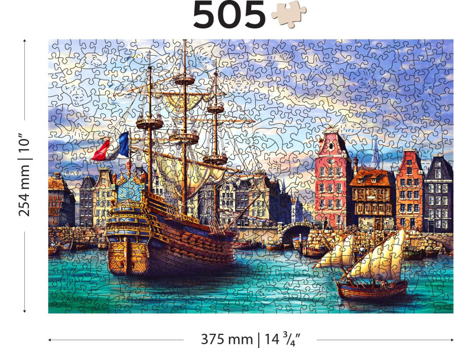 WOODEN CITY Drevené puzzle Staré lode v prístave 2v1, 505 dielikov EKO