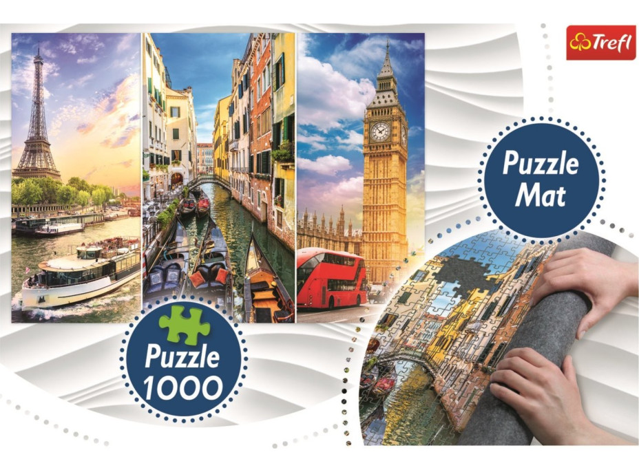 TREFL Puzzle Koláž miest Paríž-Benátky-Londýn 1000 dielikov + Podložka pod puzzle