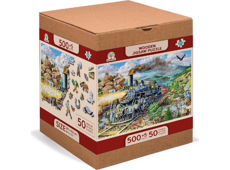 WOODEN CITY Drevené puzzle Železnica 2v1, 505 dielikov EKO