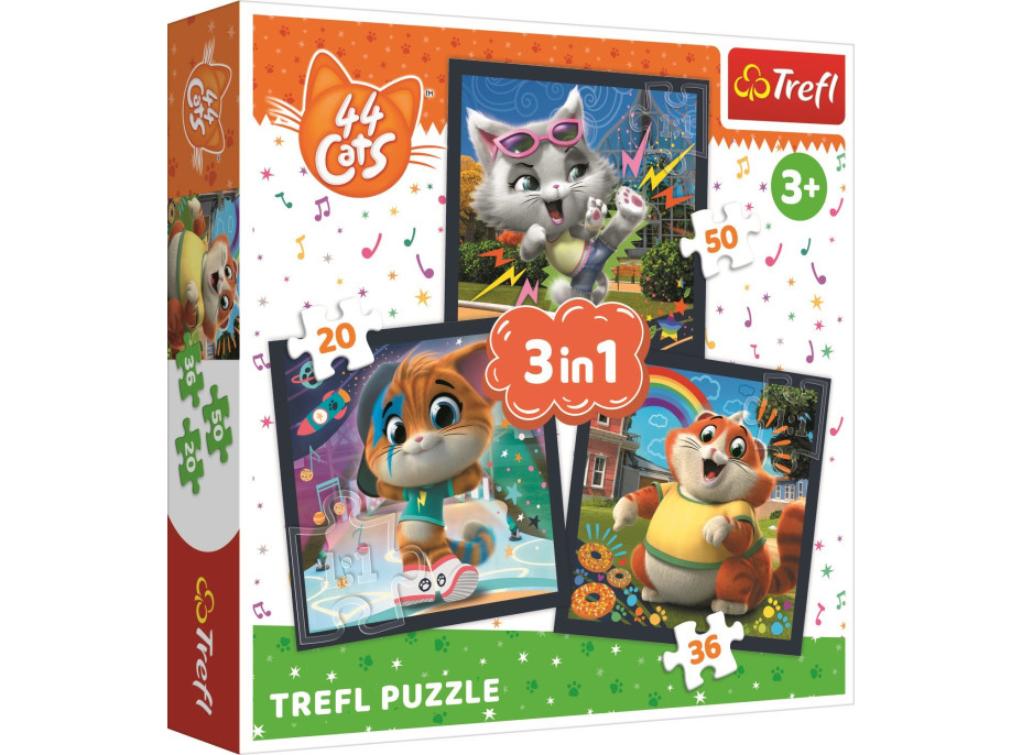 TREFL Puzzle 44 mačiek: Zoznámte sa s mačkami 3v1 (20,36,50 dielikov)